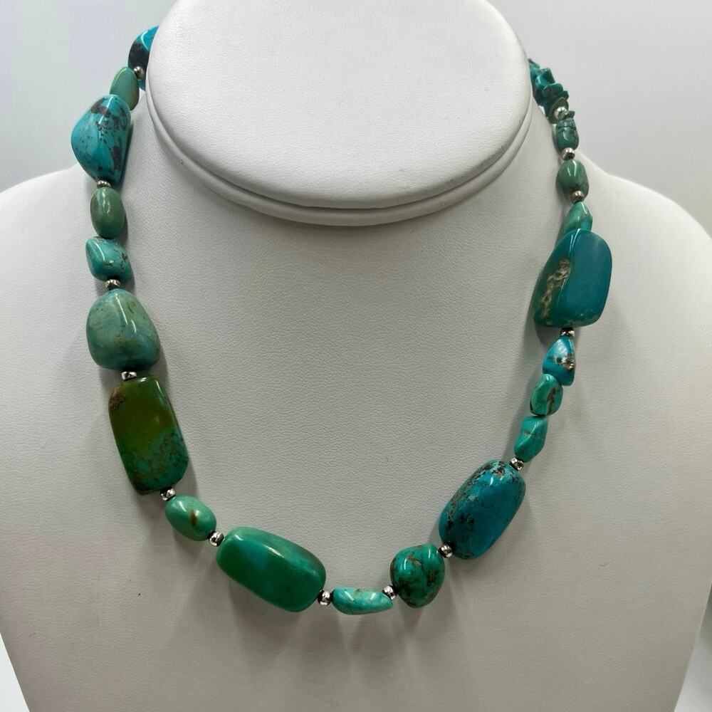 Turquoise Nugget Sterling‎ Silver Clasp Blue Green Natural Stone Necklace
Beads